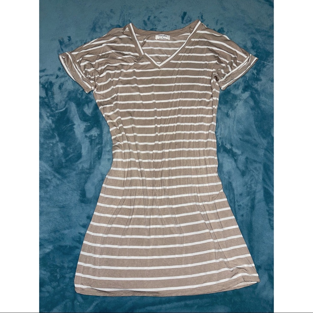 Tan, Striped Dress with POCKETS